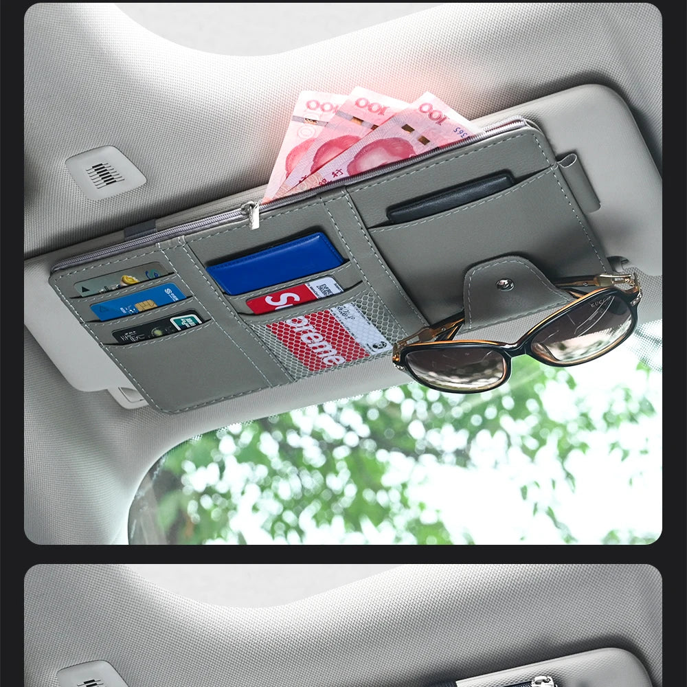 JFBONIN Car Sun Visor Organizer Storage Box with Sunglasses Clip Business Card Holder Bill Pen Holder - Vehicle Interior Accesso