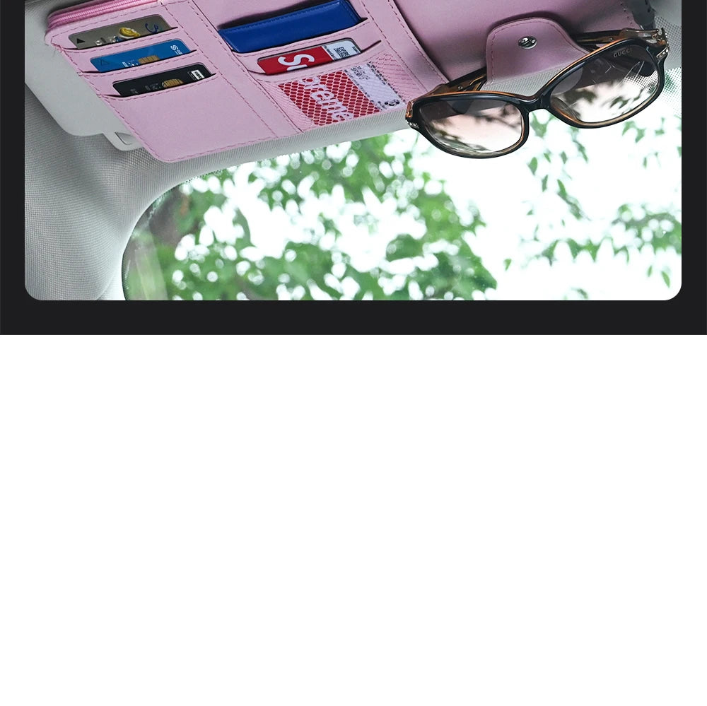 JFBONIN Car Sun Visor Organizer Storage Box with Sunglasses Clip Business Card Holder Bill Pen Holder - Vehicle Interior Accesso
