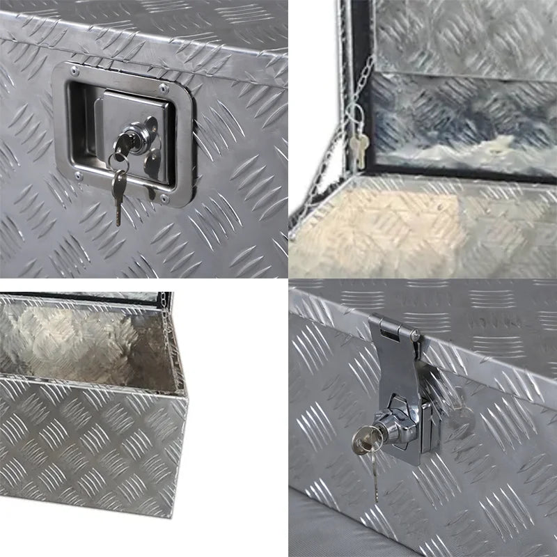 Heavy Duty Aluminum Truck Bed Tool Box with Side Handle & Lock - Diamond Tread Pattern