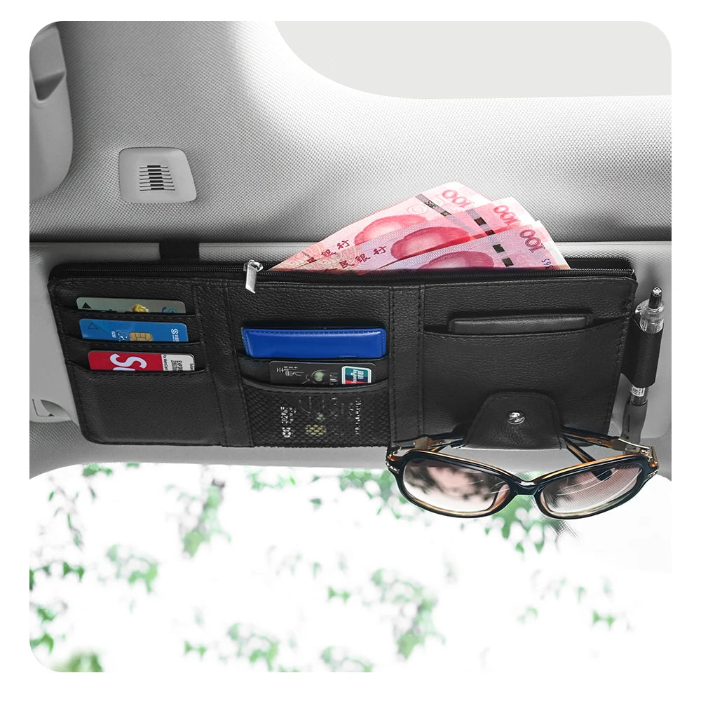 JFBONIN Car Sun Visor Organizer Storage Box with Sunglasses Clip Business Card Holder Bill Pen Holder - Vehicle Interior Accesso