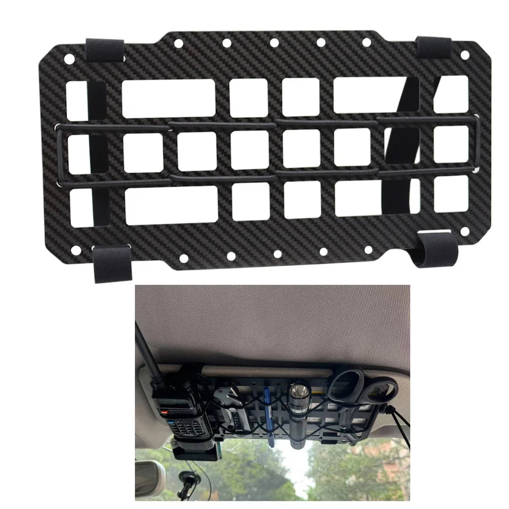 Fwoyonze Carbon Fiber Tactical Car Visor Organizer EDC Tool Hanger For Vehicle SUV, Truck Rigid Molle Panel Hunting Airsoft Gear