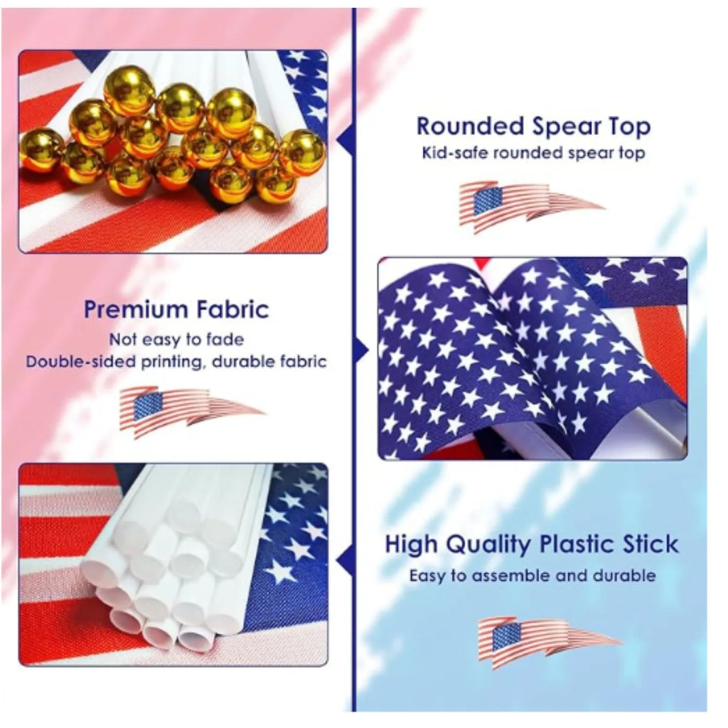 50pcs/20pcs American USA Flags on Sticks for 4th July Decorations, America Small Flags for Memorial Day Independence Day Decor