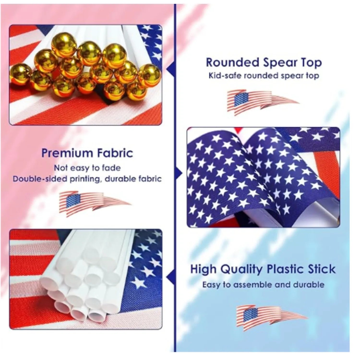 50pcs/20pcs American USA Flags on Sticks for 4th July Decorations, America Small Flags for Memorial Day Independence Day Decor