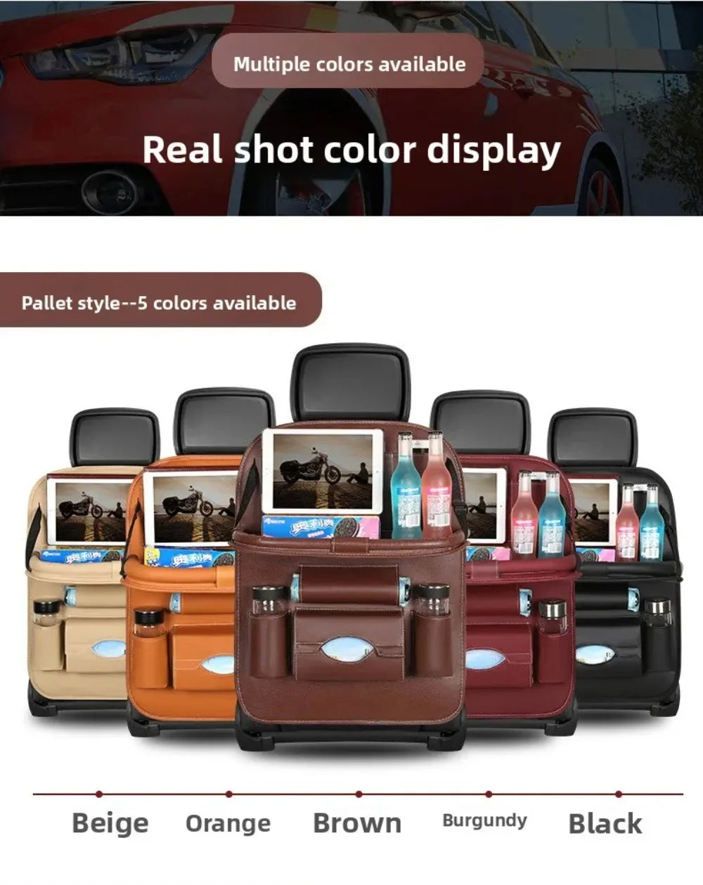 Car Back Seat Storage Holder Multi-Pocket Waterproof Organizer Large Capacit with Foldable Tray Cup/Tissue Holder Storage Pocket