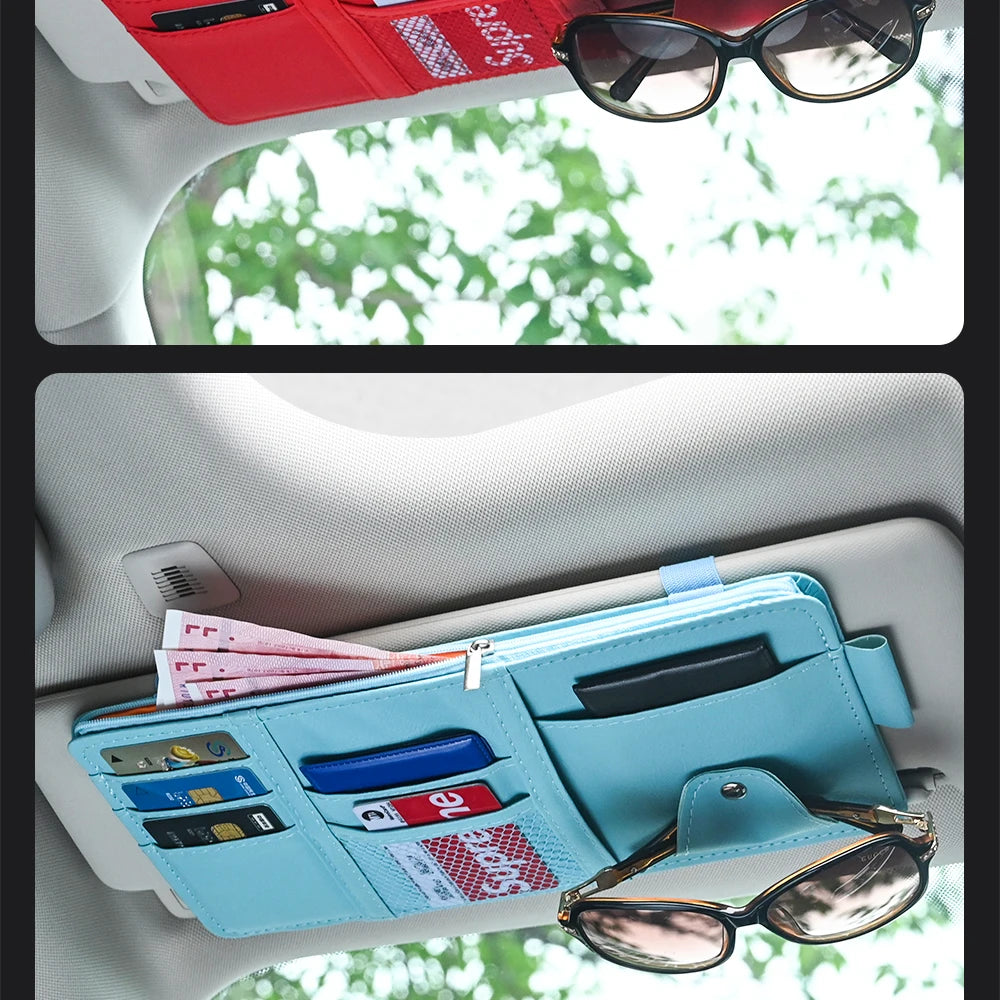 JFBONIN Car Sun Visor Organizer Storage Box with Sunglasses Clip Business Card Holder Bill Pen Holder - Vehicle Interior Accesso