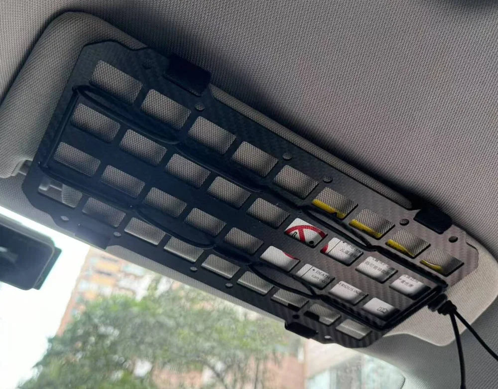 Fwoyonze Carbon Fiber Tactical Car Visor Organizer EDC Tool Hanger For Vehicle SUV, Truck Rigid Molle Panel Hunting Airsoft Gear