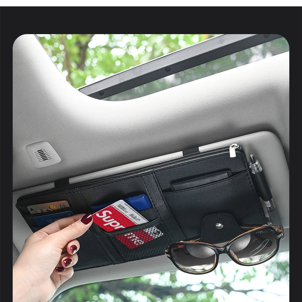 JFBONIN Car Sun Visor Organizer Storage Box with Sunglasses Clip Business Card Holder Bill Pen Holder - Vehicle Interior Accesso