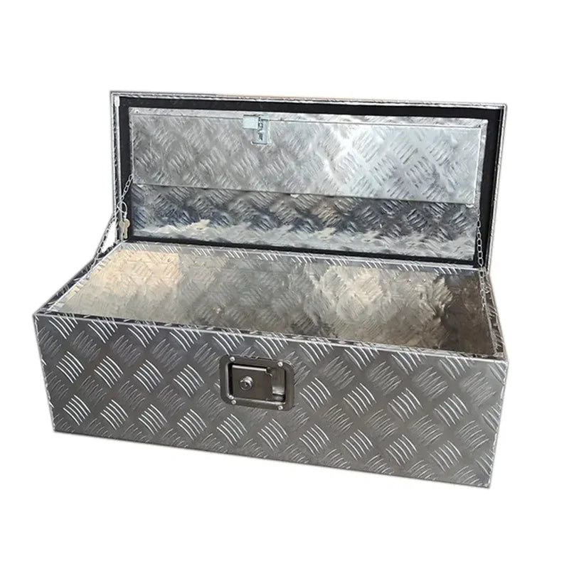 Heavy Duty Aluminum Truck Bed Tool Box with Side Handle & Lock - Diamond Tread Pattern