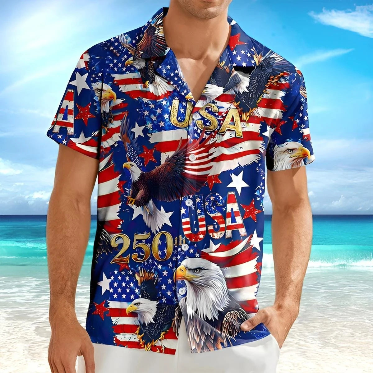 New 250th Anniversary America Hawaiian Shirt 250 Years USA Independence Day Shirt 1776-2026 Clothing 4th Of July Patriotic Gift