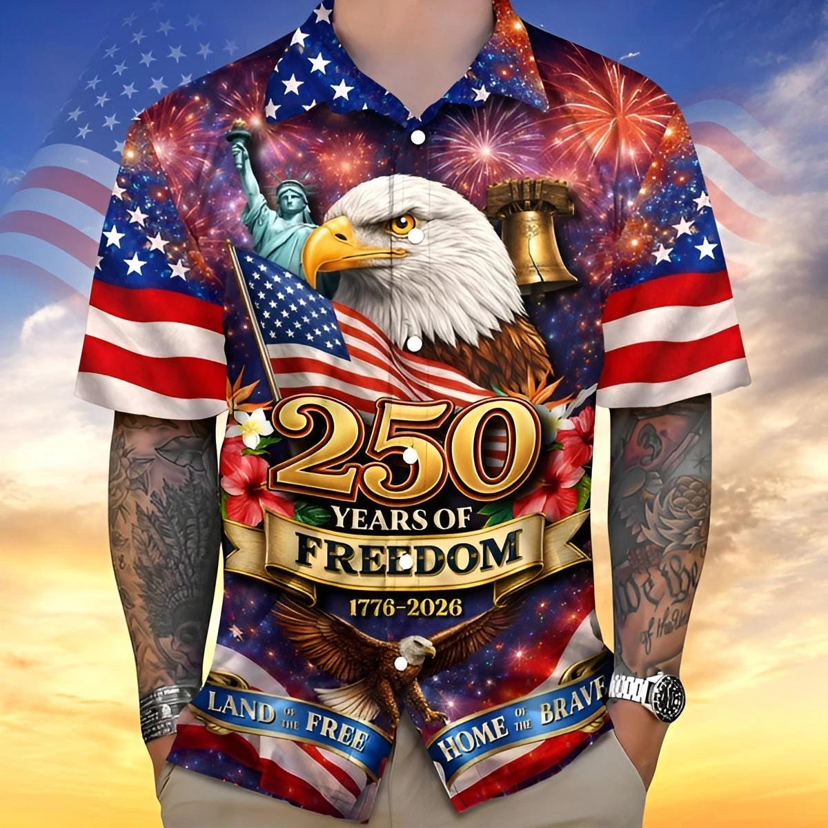 New 250th Anniversary America Hawaiian Shirt 250 Years USA Independence Day Shirt 1776-2026 Clothing 4th Of July Patriotic Gift
