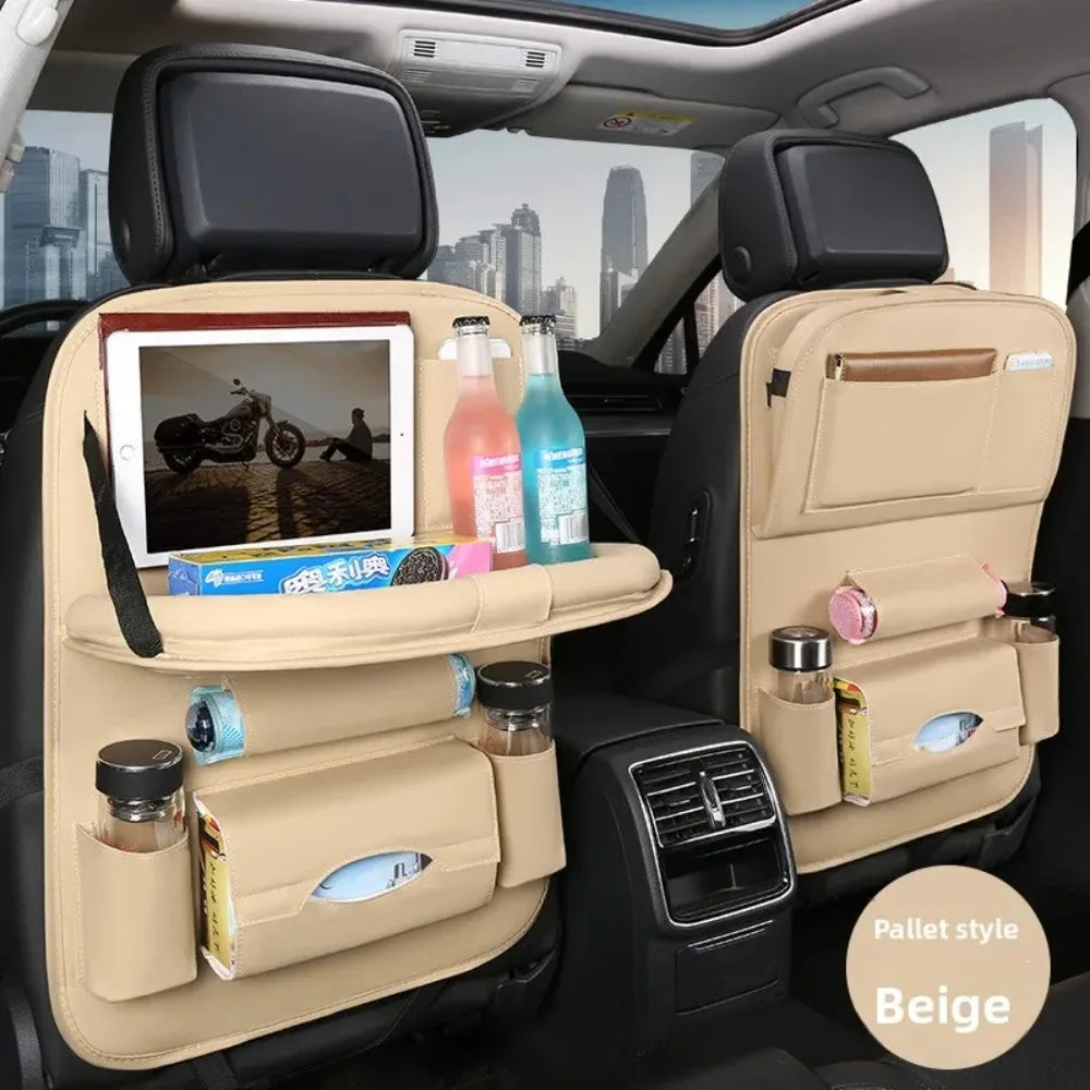 Car Back Seat Storage Holder Multi-Pocket Waterproof Organizer Large Capacit with Foldable Tray Cup/Tissue Holder Storage Pocket