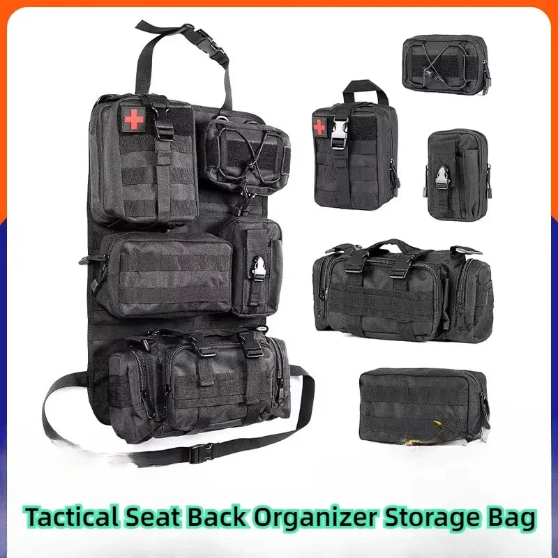 Tactical Seat Back Organizer Vehicle Molle Panel Storage, With 5 Detachable Molle Pouches, Universal Car Seat Organizer