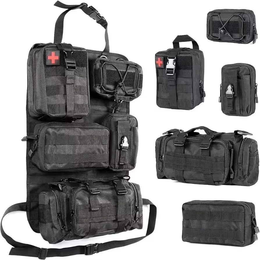 Tactical Seat Back Organizer Vehicle Molle Panel Storage, With 5 Detachable Molle Pouches, Universal Car Seat Organizer