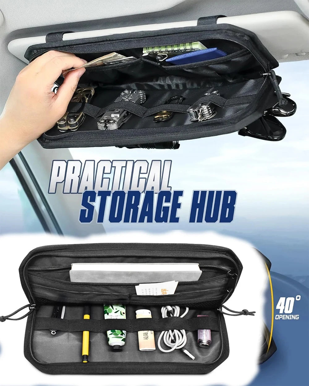 Car Sun Visor Organizer Universal Car Sunshade Storage Clip for Car Accessories Storage Holder Molle Hunting Gears Bag